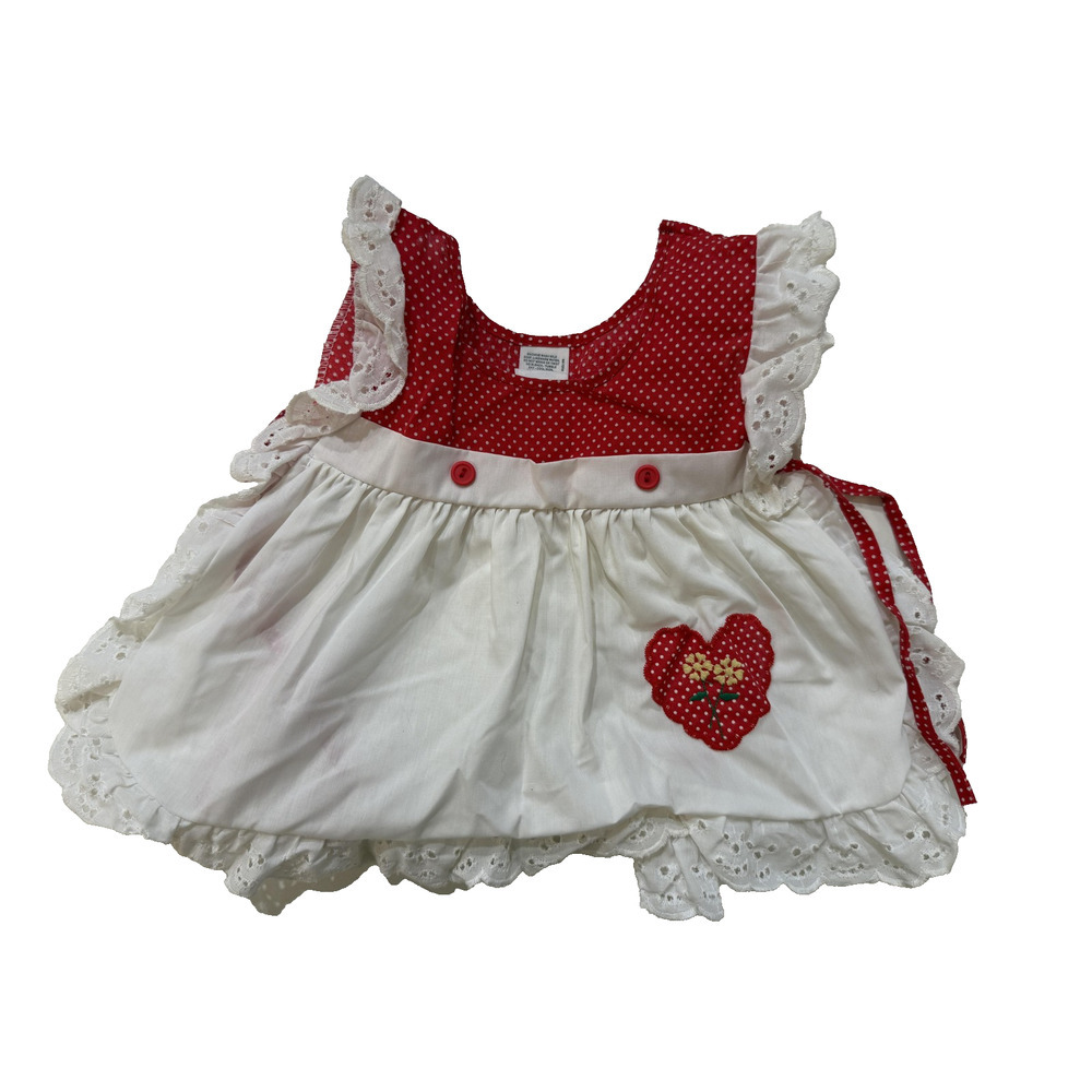 Vintage Sears Baby Dress 24 Mos Red White Polka Dot Heart‎ Lace Trim Toddler 70s